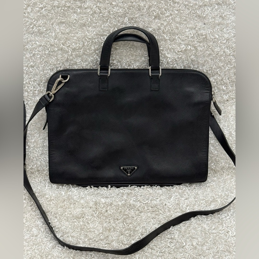 PRADA Triangle Logo Saffiano Leather 2-Way Handbag/Business Bag/Shoulder Bag